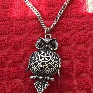 Silver Scroll Design Owl with Jeweled eyes